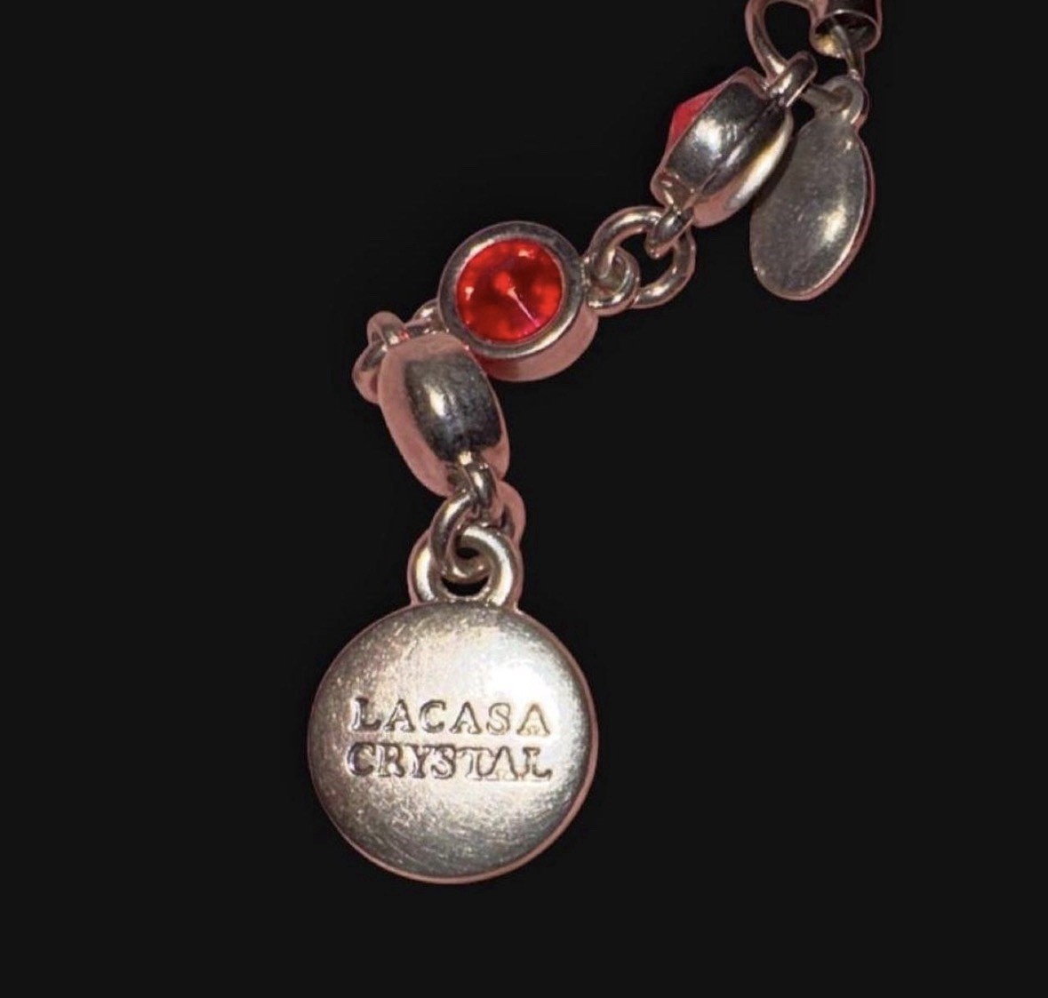 LACASA CRYSTAL Red & Silver Crystal Accent Metal Phone Strap Charm