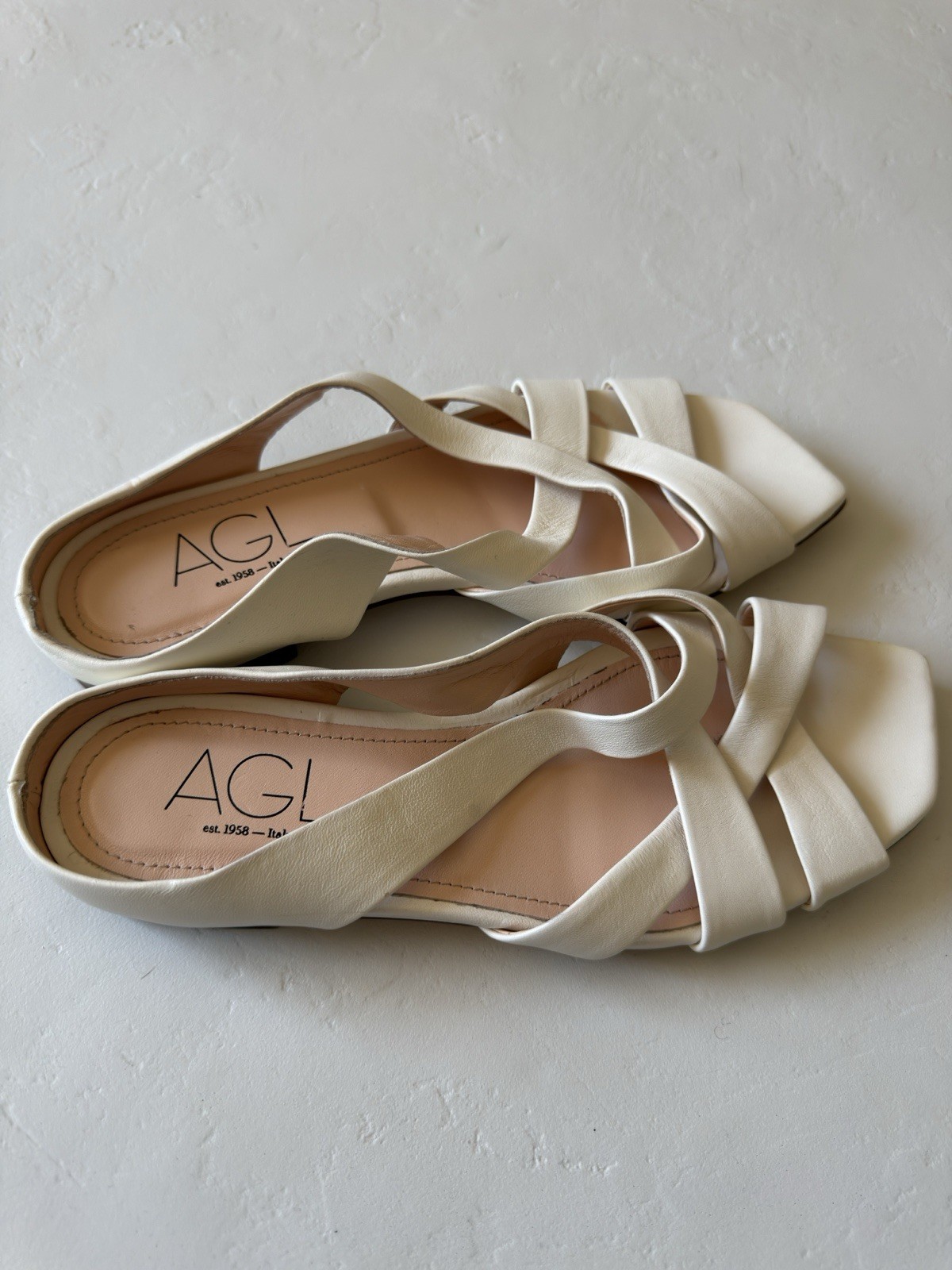 AGL Women’s Greta Leather Slide Flat Sandal Shoes EUR 38/US 8 Off White $398