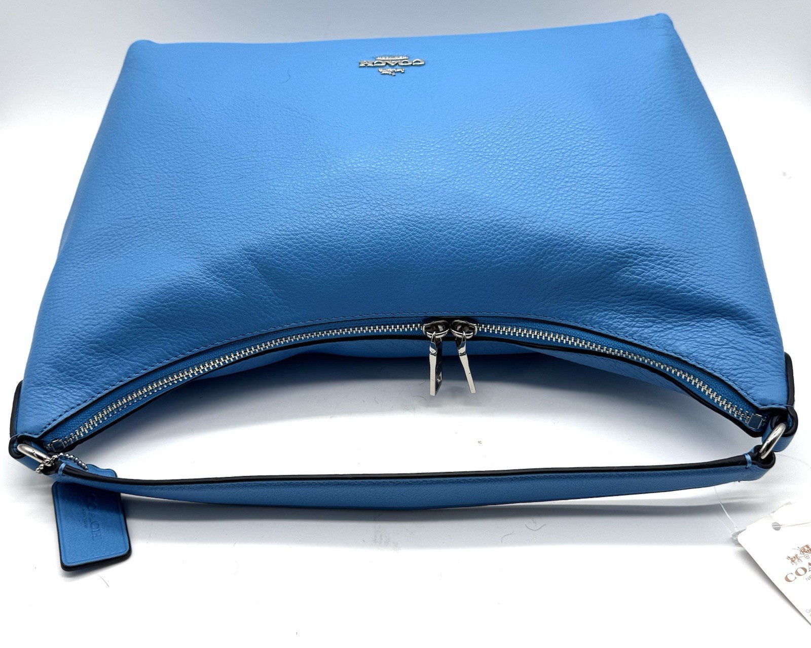 Coach Pebbled Leather Celeste Cornflower Blue Shoulder Bag Crossbody Strap NWT