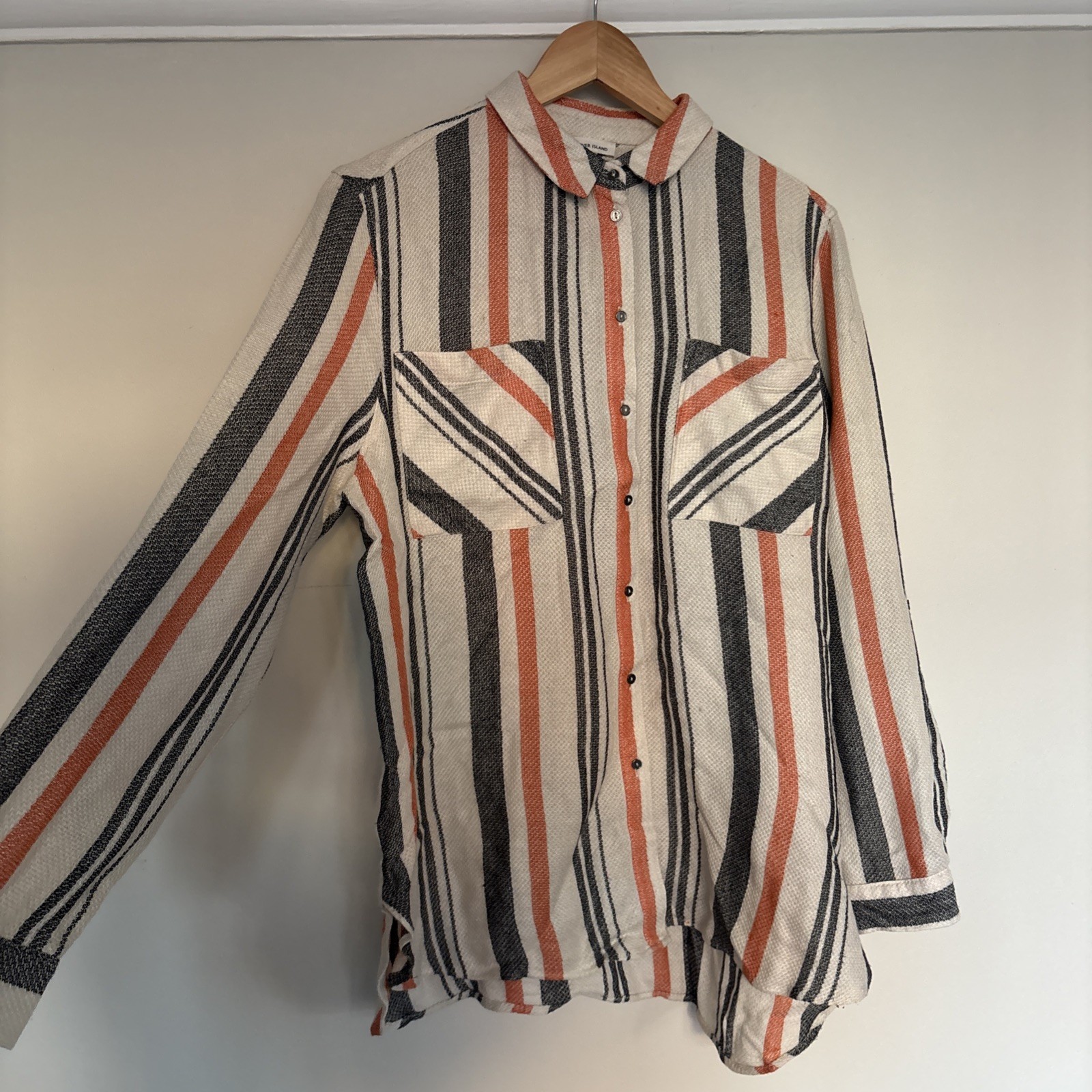 River Island Cream Orange Striped Oversize Shirt Blouse UK14 Soft Feel Flowy Top