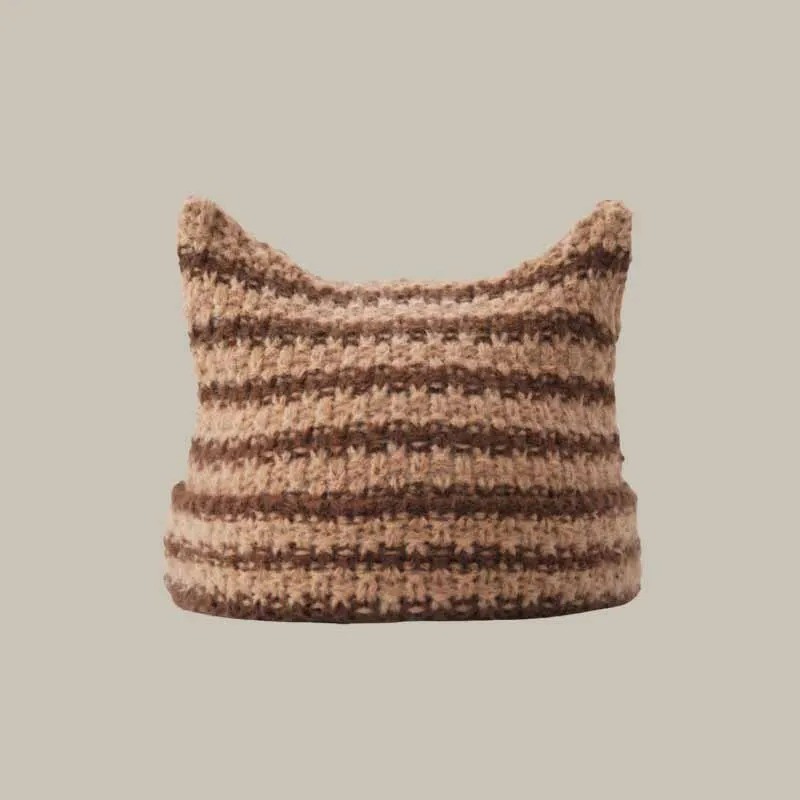 Women Mens Crochet Lovely Cat Ear Beanie Hat Knitted Striped Winter Warm Cap NEW