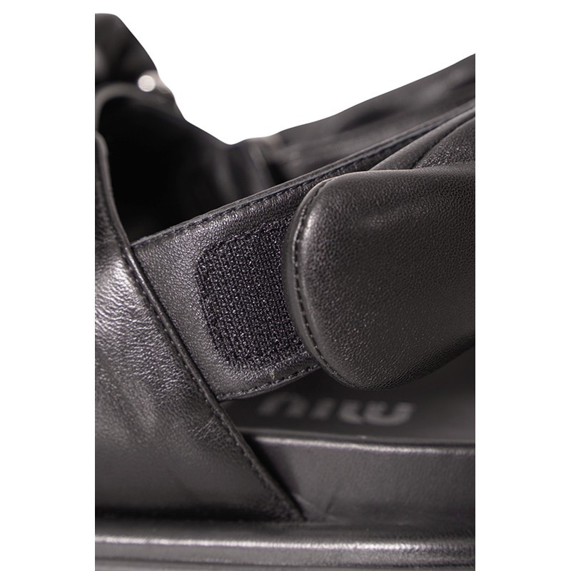 36.5 NEW $1,050 MIU MIU Black PUFFY SUPPLE LEATHER Rugged Rubber Sole SANDALS