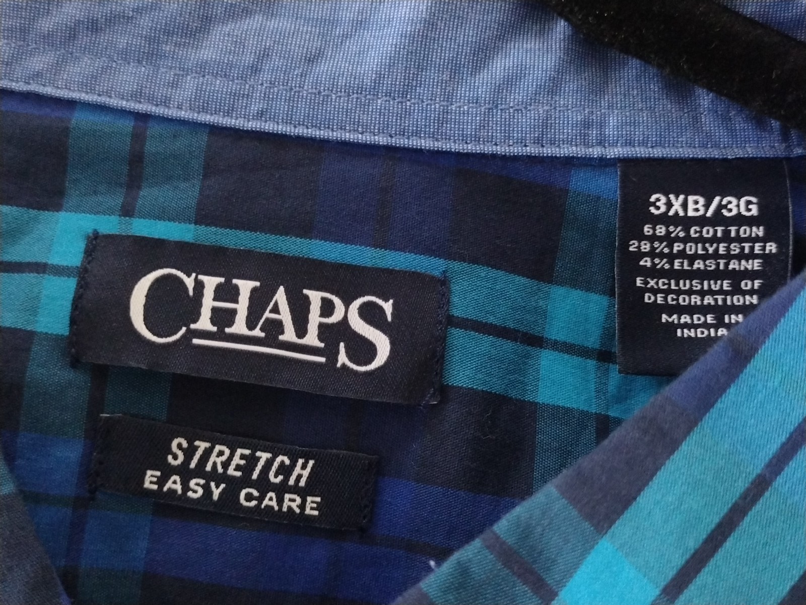 Men’s CHAPS STRETCH EASY CARE PLAID SHIRT Size 3XB LOGO ONE POCKET LONG SLEEVE