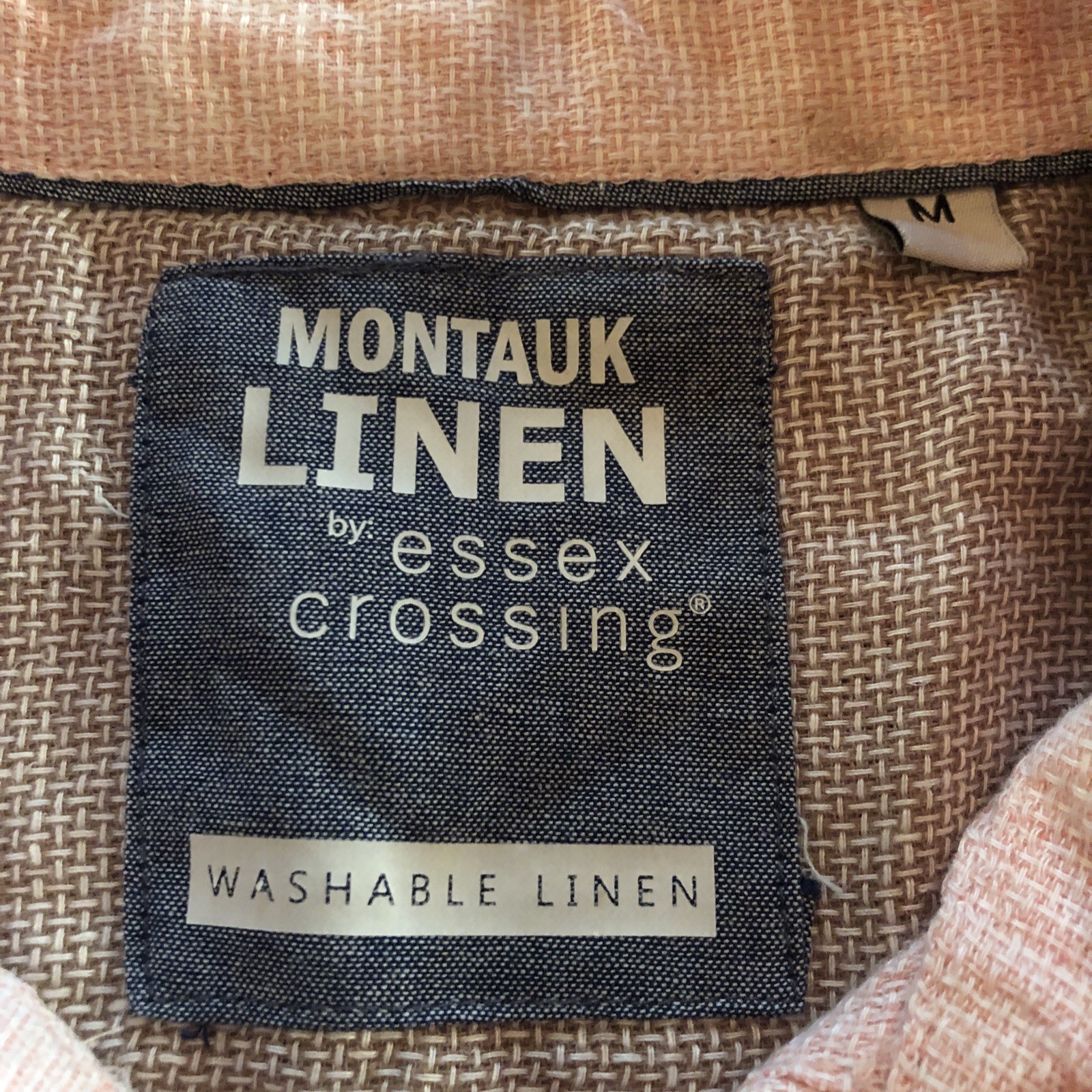 Montauk Linen Essex Crossing Shirt Men Medium M Pink Button Up Short Sleeve Pink