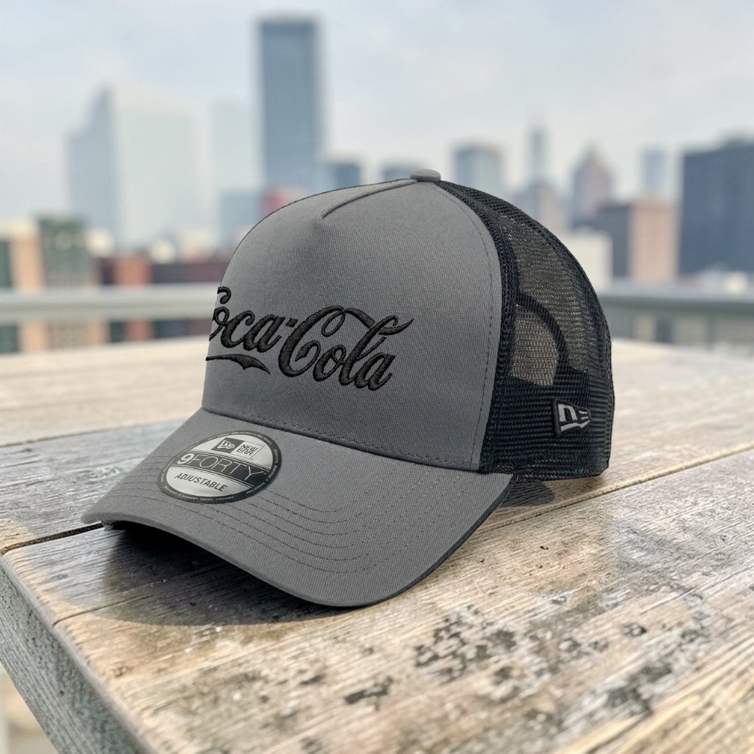 Classic Coca-Cola Embroidered Logo Trucker Hat Gray Black Mesh Adjustable Cap