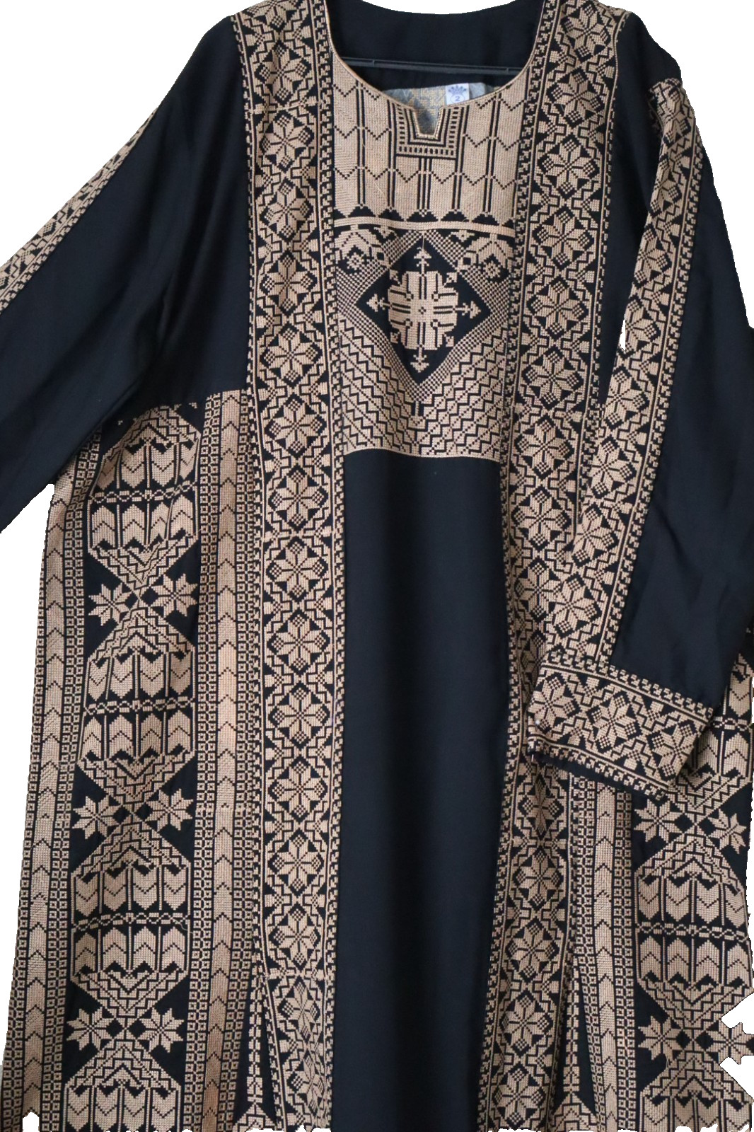 Traditional Palestinian / Jordanian Embroidered Thobe Kaftan Dress Black -Houda