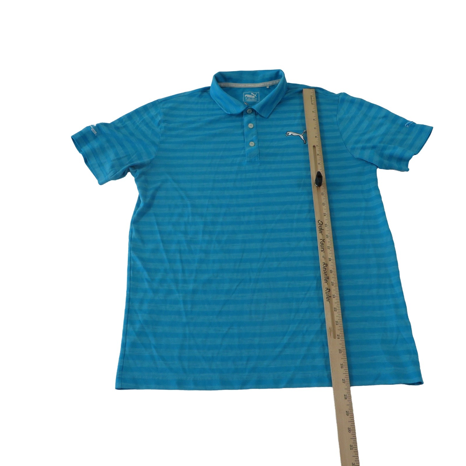PUMA Cobra Tour Performance Stretch Striped Blue Golf Polo Shirt Men’s Medium