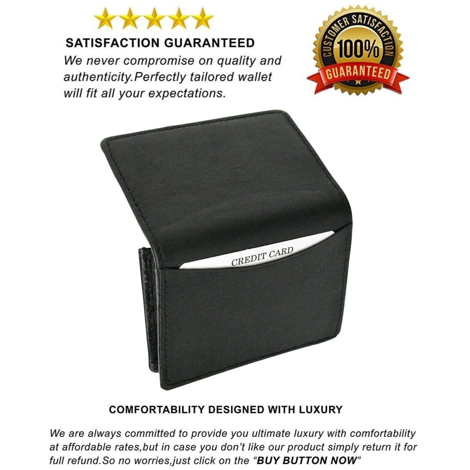 Genuine Leather Expandable Credit Card ID Business Card Holder Wallet new black