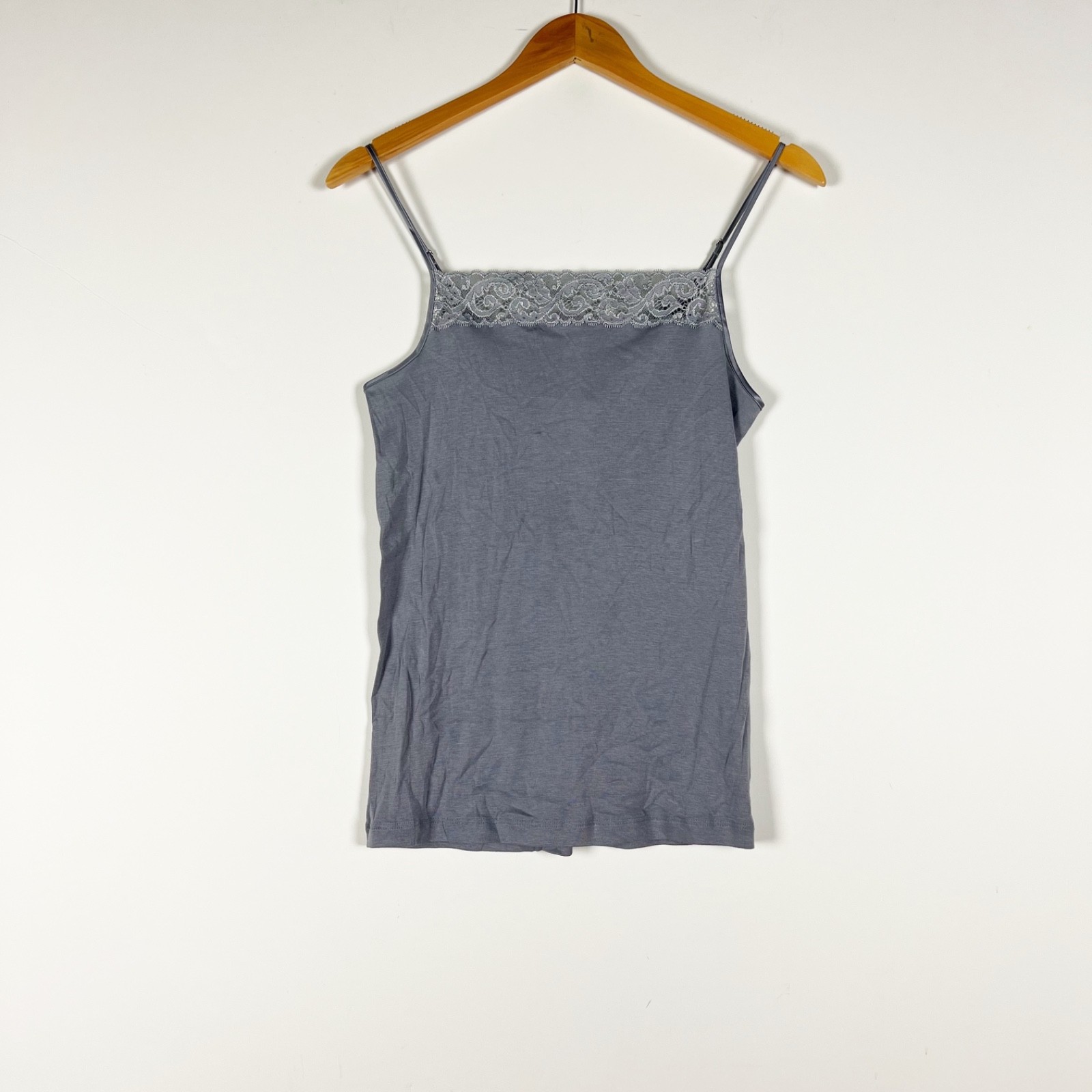 NEW Hanro Moments Spaghetti Strap Square Neck Lace Camisole Tank Top Lilac Grey