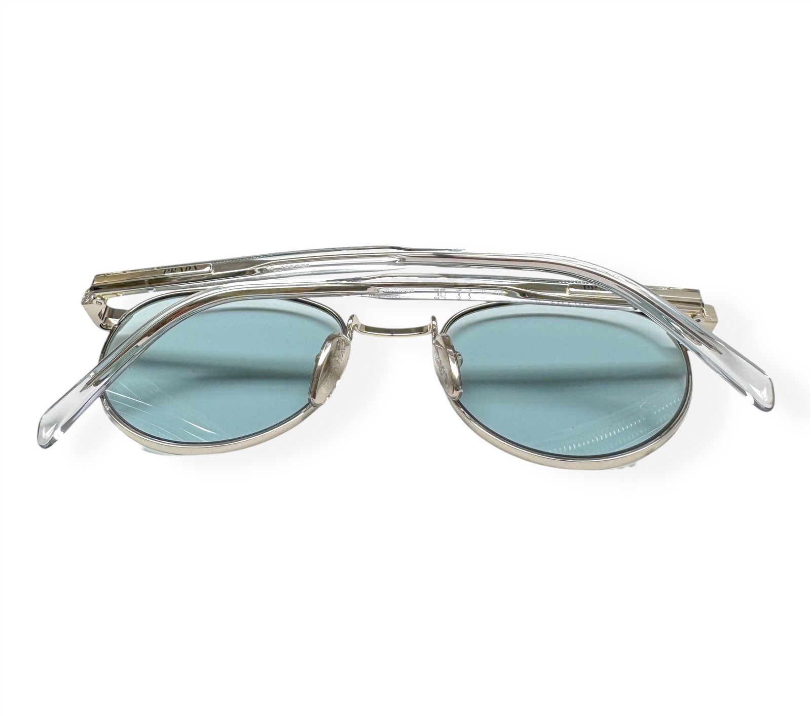 Prada Sunglasses Shiny Acciaio Silver Light Blue Tinted SPR B51 1BC-40N w/case