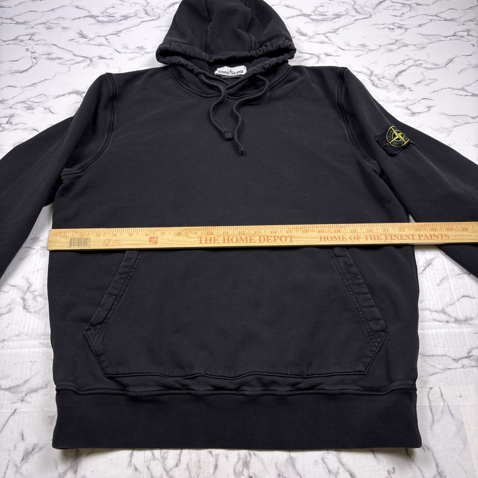 Stone Island Black Hoodie Pullover Classic Sweatshirt Logo Patch Men’s Sz XL