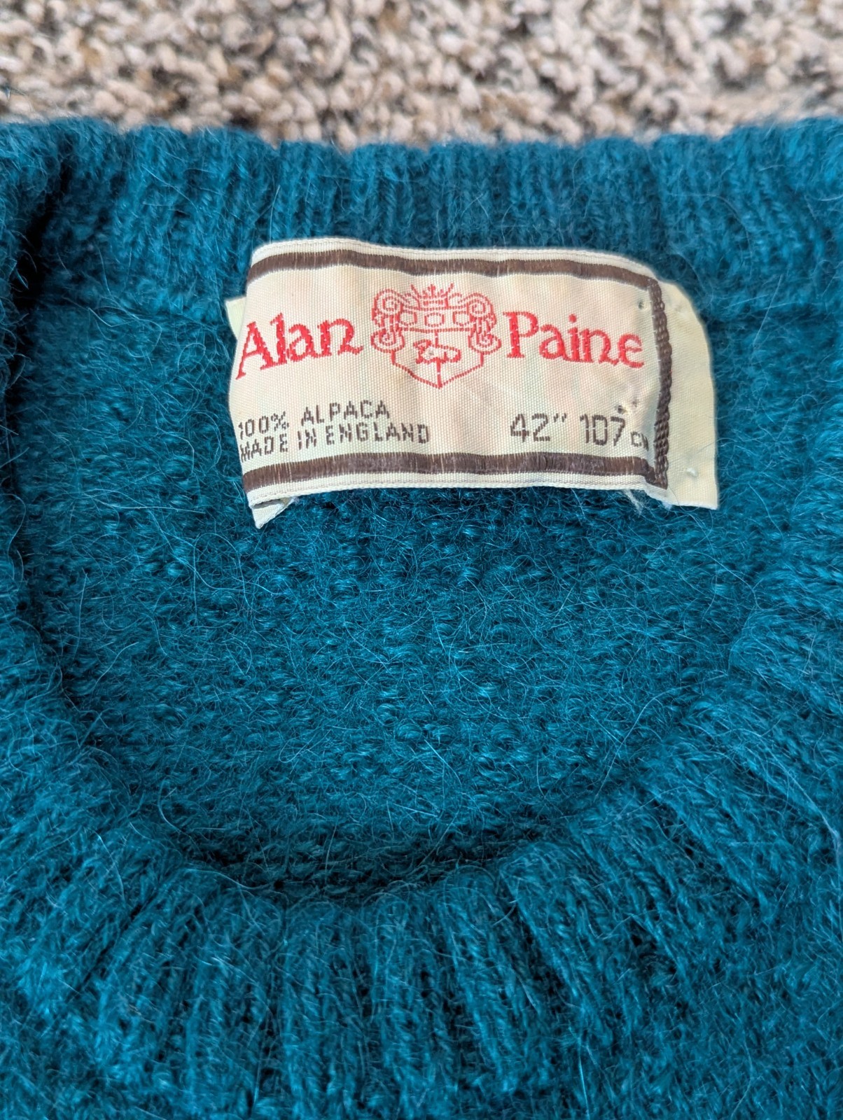 Vintage Alan Paine Sweater Mens 42 107cm Green 100% Cashmere V Neck England L
