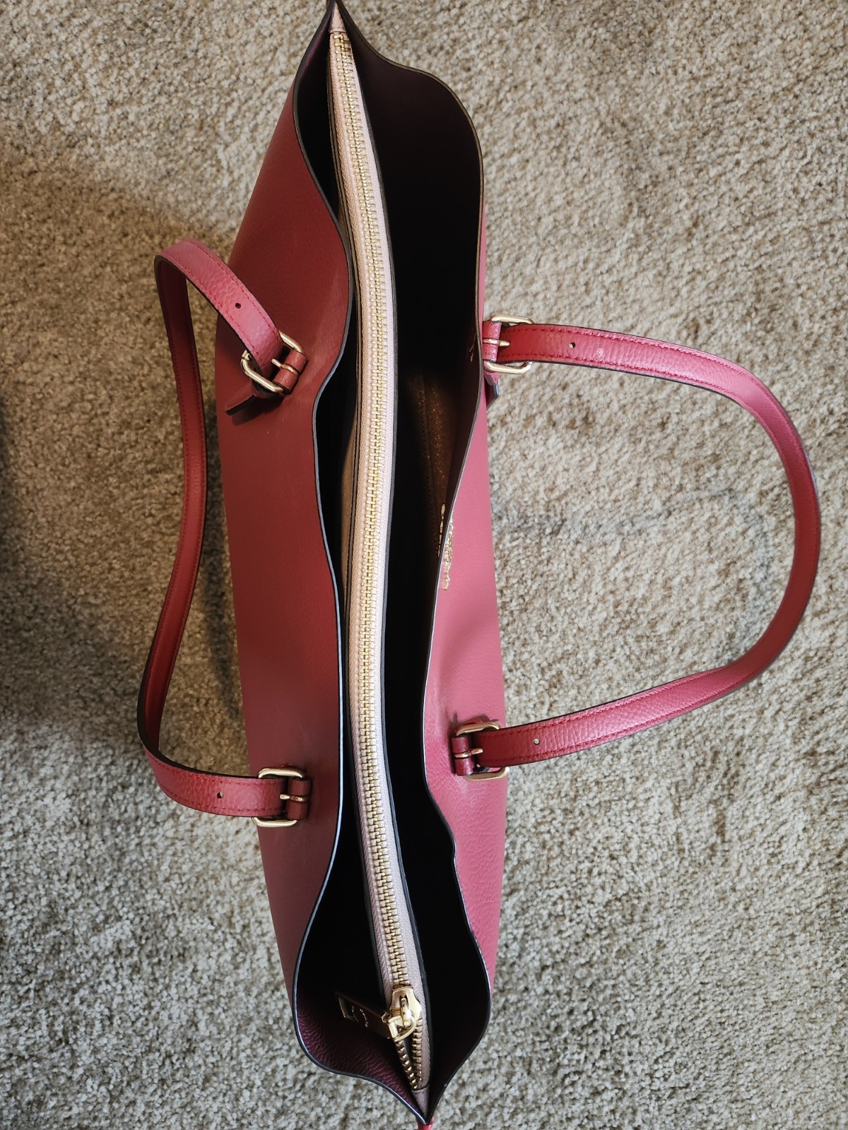 COACH Mollie Red Leather Tote Bag Light Pink Interior Gold Accent