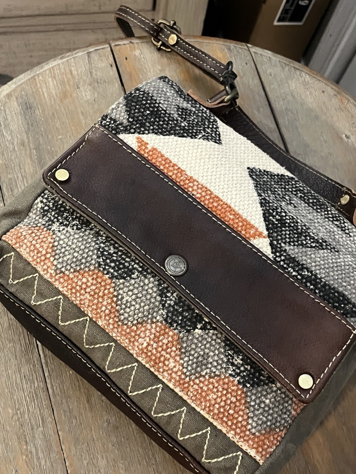 Myra Bag Multicolor Geometric Crossbody Zip/Magnetic Detachable Strap Bronze