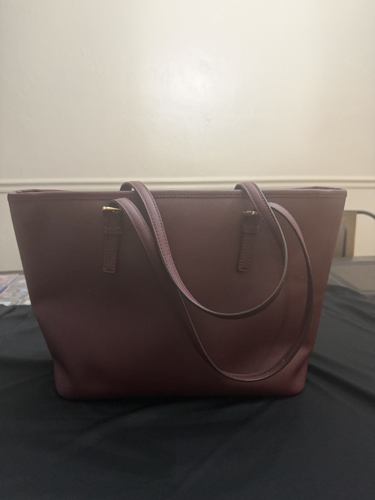 Michael Kors Large Burgundy Tote Saffiano Finish Gold Hardware MK Charm