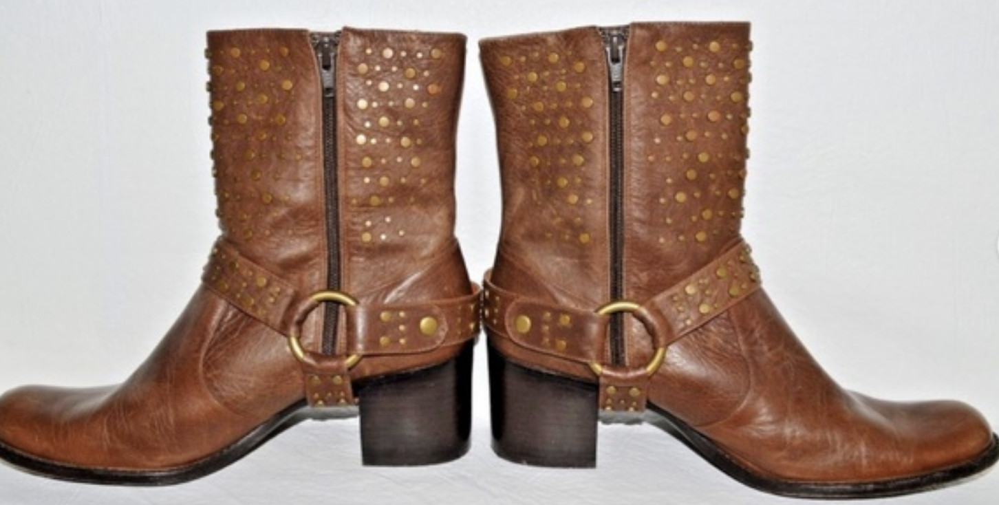 JESSICA BENNETT DUSK SZ 9 M BROWN STUDDED LEATHER HARNESS WESTERN BOOTS BOOTIE