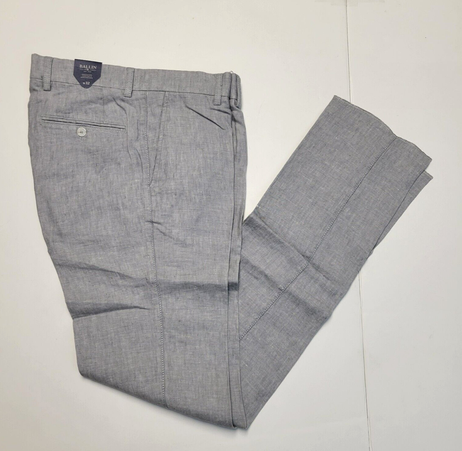 NEW Ballin 100% LINEN Pants Men’s 31 Unhemmed Gray MODERN FIT Flat Front ATWATER