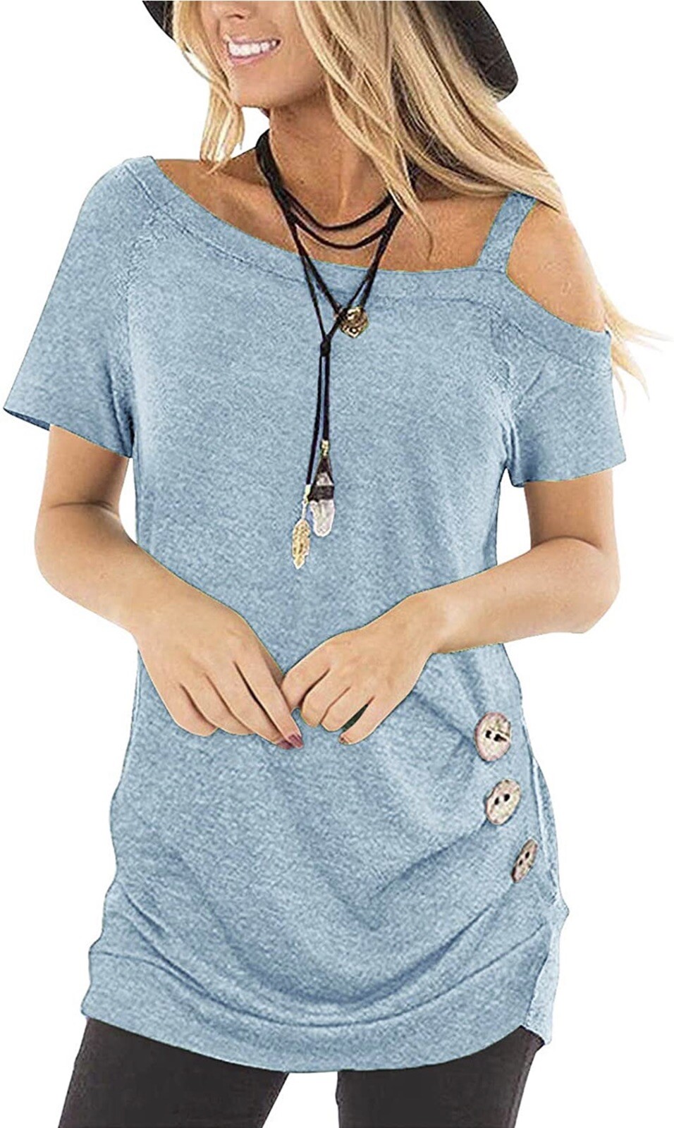 TEMOFON Women’s Short Sleeve Cold Shoulder Tunic Summer Casual T Shirt Top