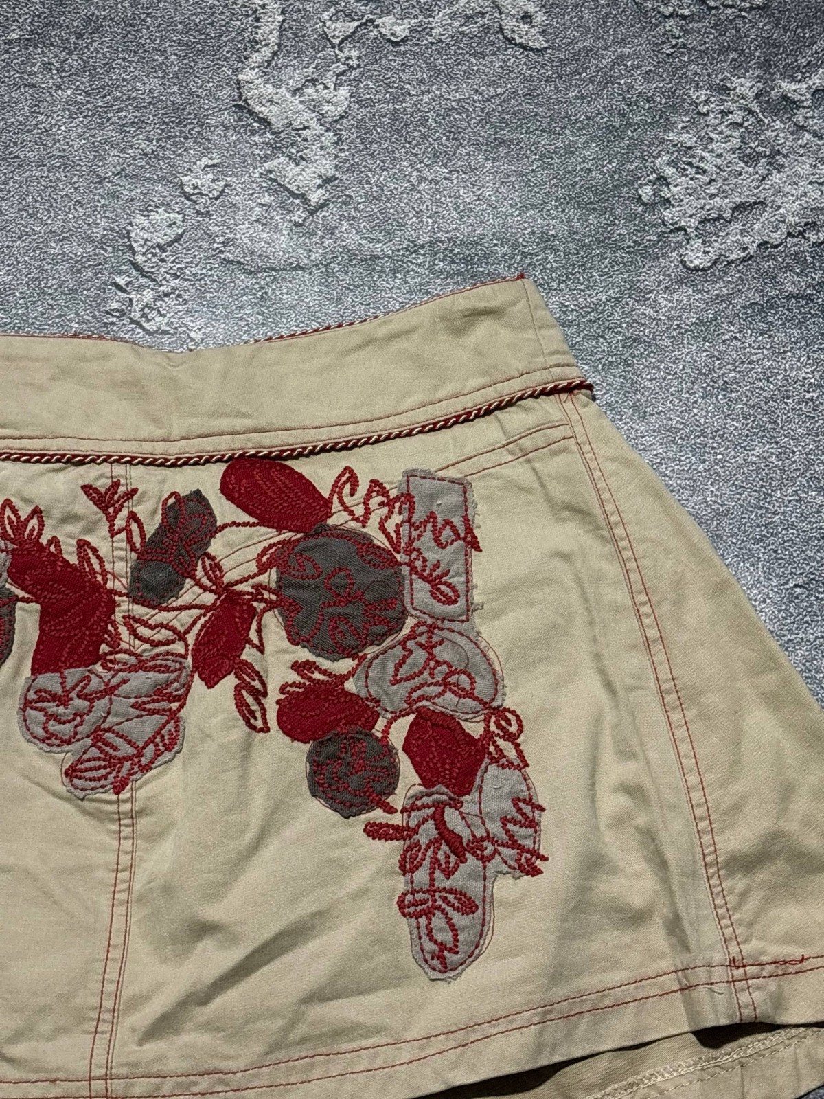 Morgan De Toi Beige Cargo Mini Skirt Goblincore Fairycore Embroidered Size M