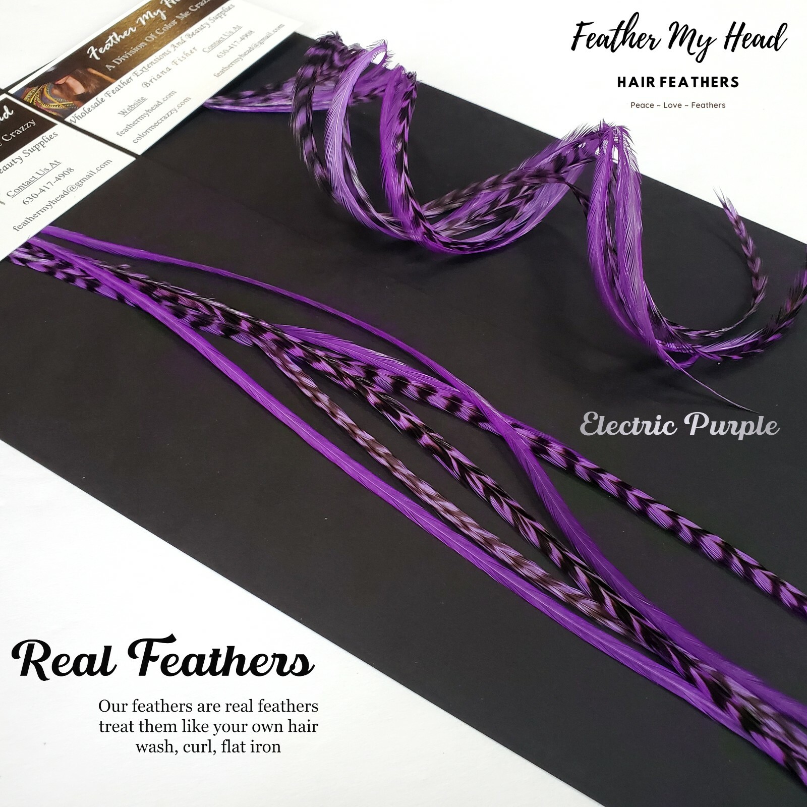 Feather Hair Extension Kit, (6) Long Hair Feathers – Electric Purple