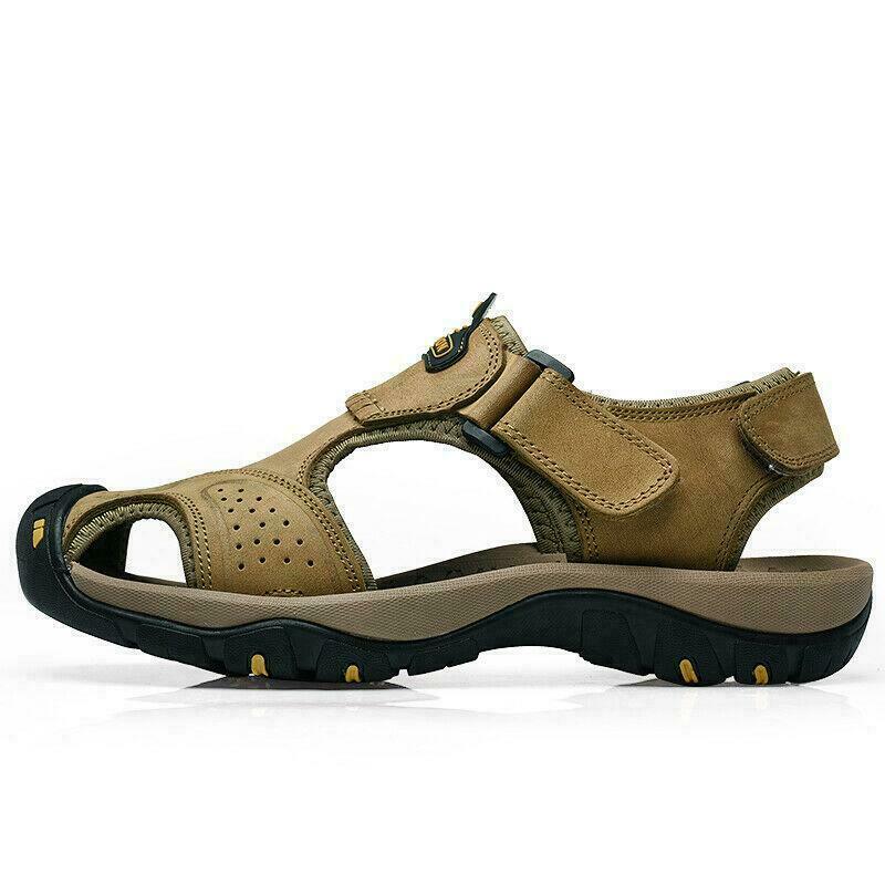Men Leather Summer Sandals Beach Closed Toe Shoes Sports Outdoor Hiking Thongs