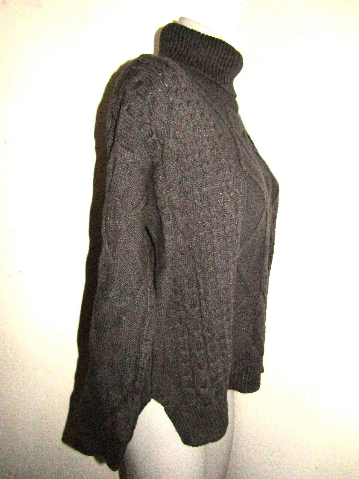 LAURA SCOTT Size Large, Charcoal 3/4 Sleeve Turtleneck Sweater Cotton/Acrylic
