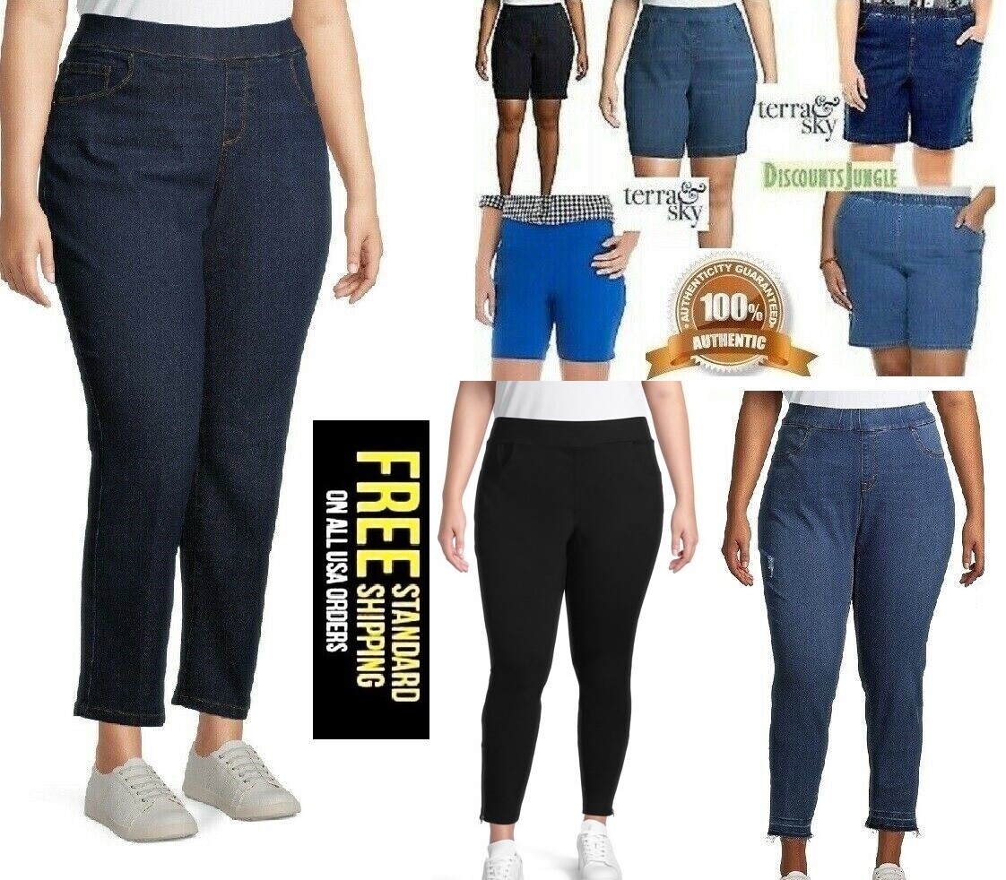 Terra & Sky /Jack David Women’s Plus Size Blue Pull on Denim jean Pants/Short