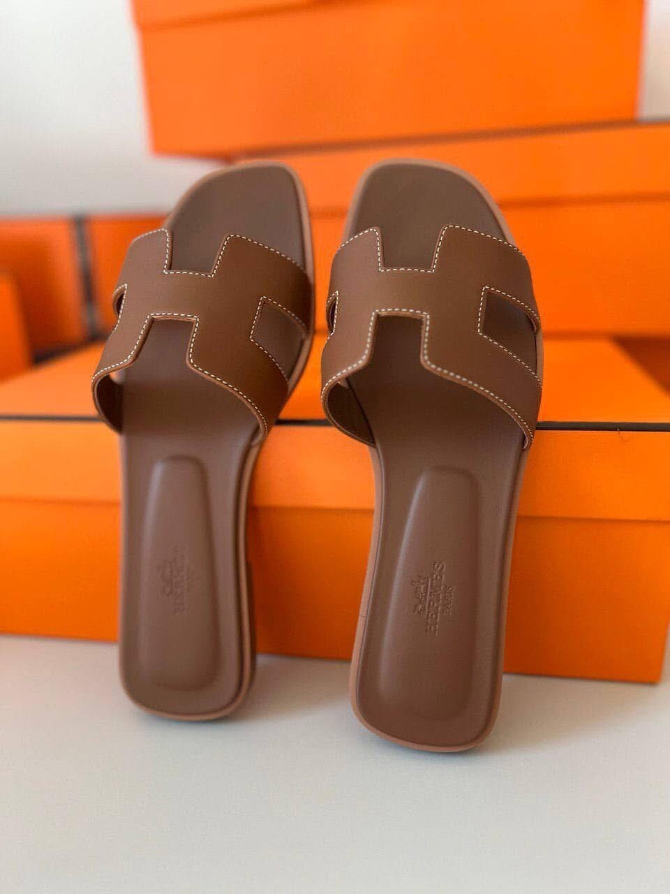 Multiple Size Brand New Auth Hermes Oran Sandals Gold Brown 37 38 39 40 41