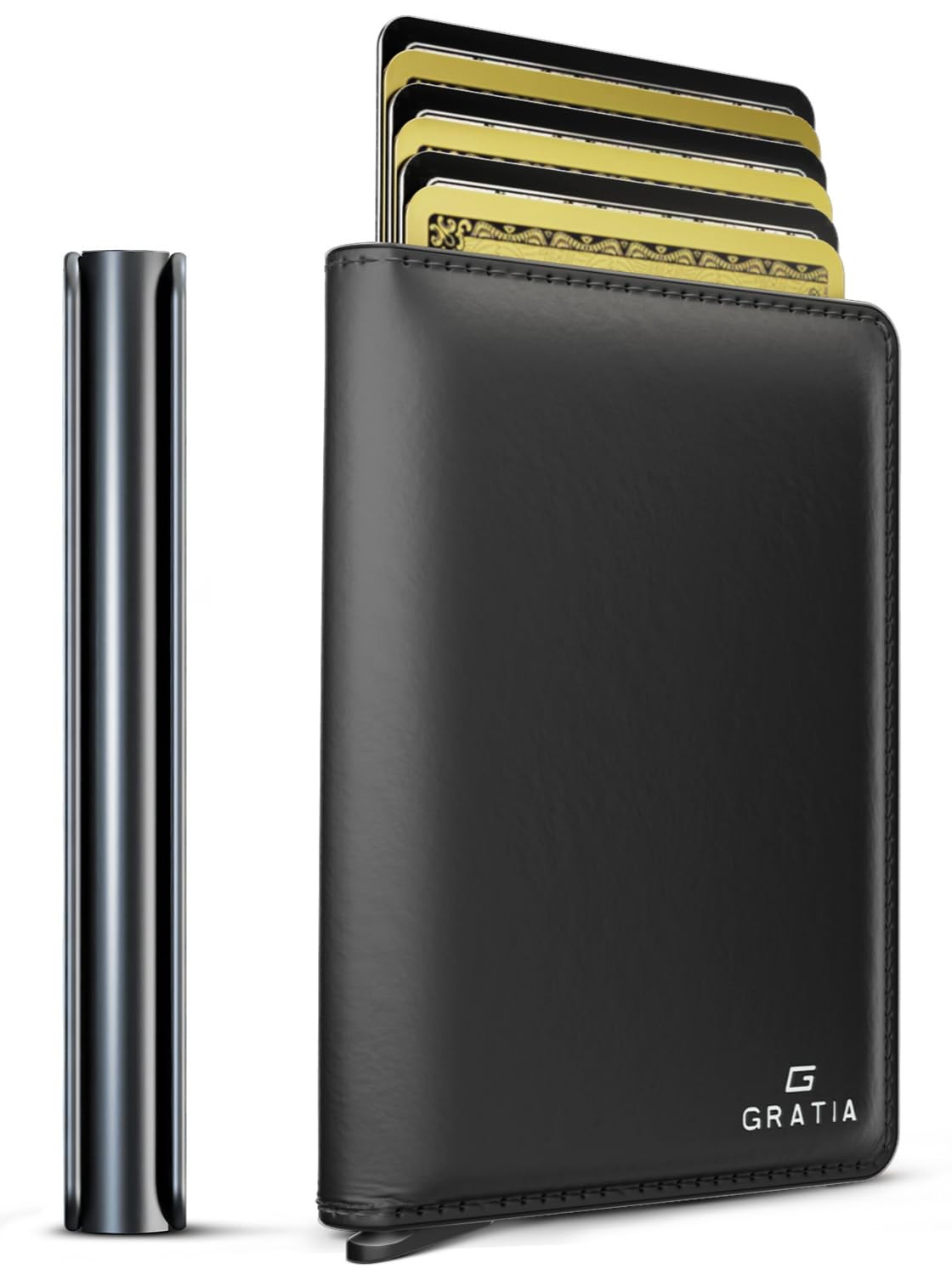 GRATIA Slim Wallet for Men – RFID Blocking, 3.6 x 2.6 x 0.6 inches, Black