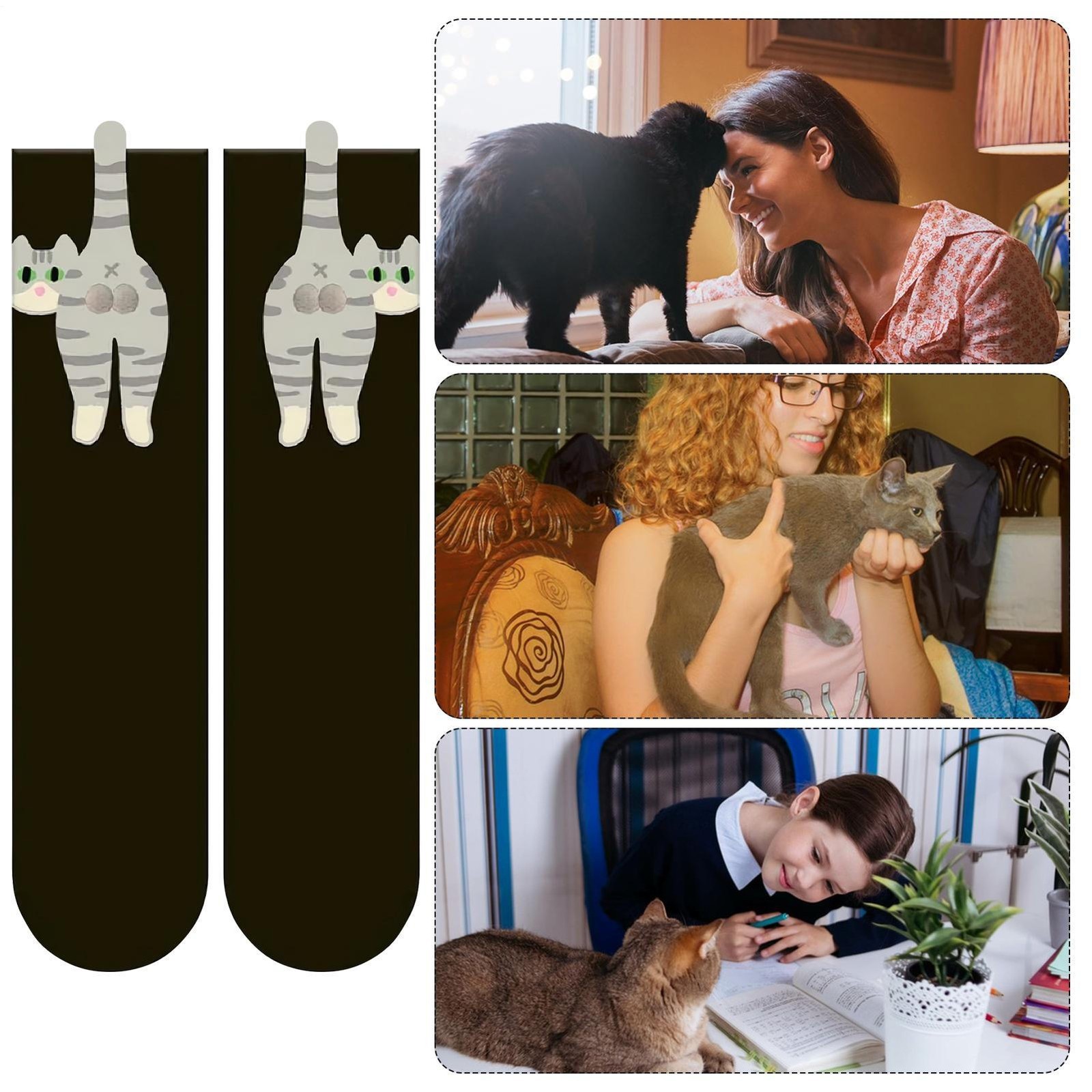 2 Pair Women’s Cute Cat Socks, Funny Novelty Animal Cat with Balls Socks Gift