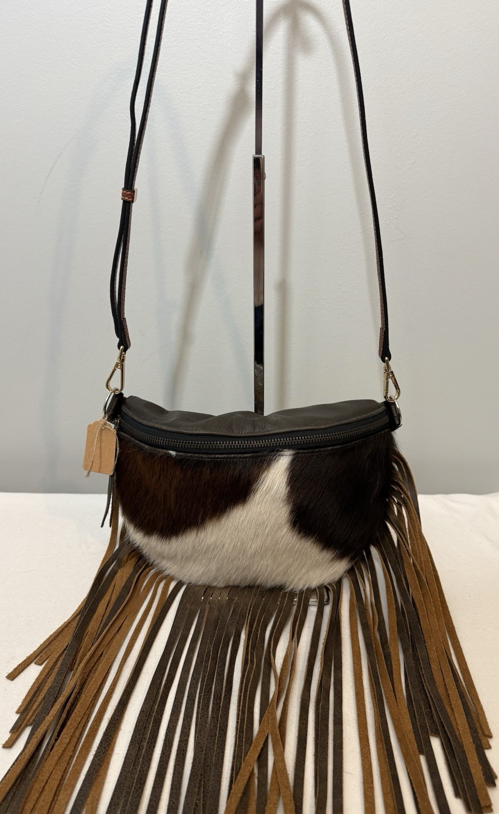 Hair On Hide Crossbody Bag Cowhide Leather Brown White Western Shoulder Purse