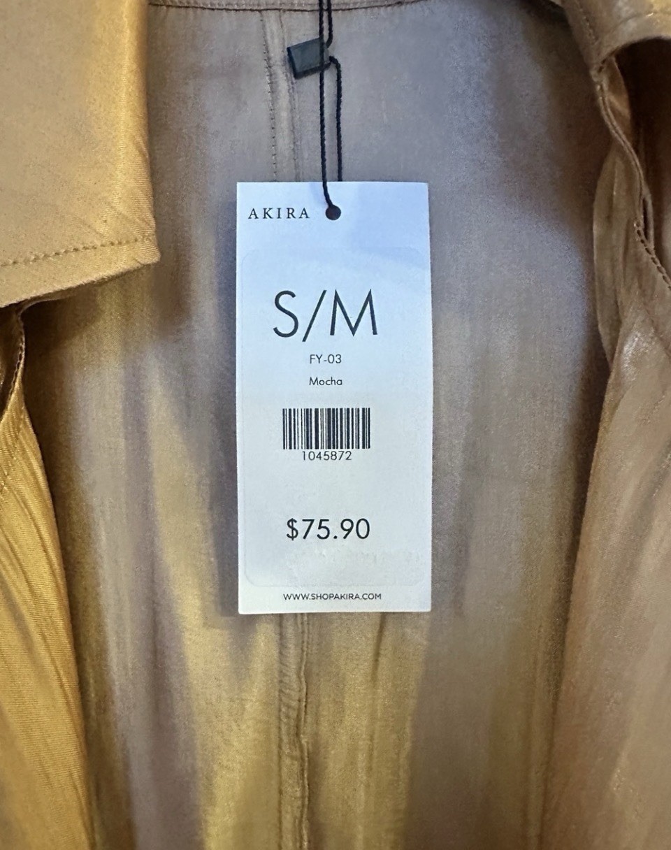 AKIRA Metallic Rose Gold Double-Breasted Trench Coat