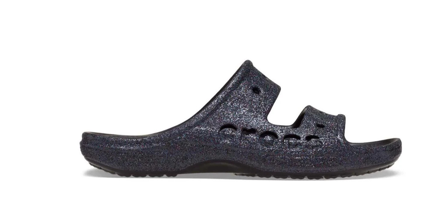 Crocs Unisex Sandals Size 13 Black Glitter Baya Slide Water Friendly Comfort