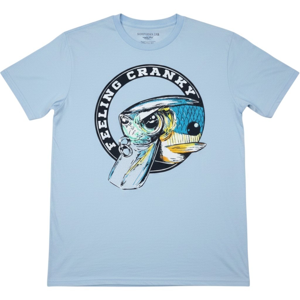 Southern Lure NWT Feeling Cranky Fishing T-Shirt Men’s M Light Blue Pocket