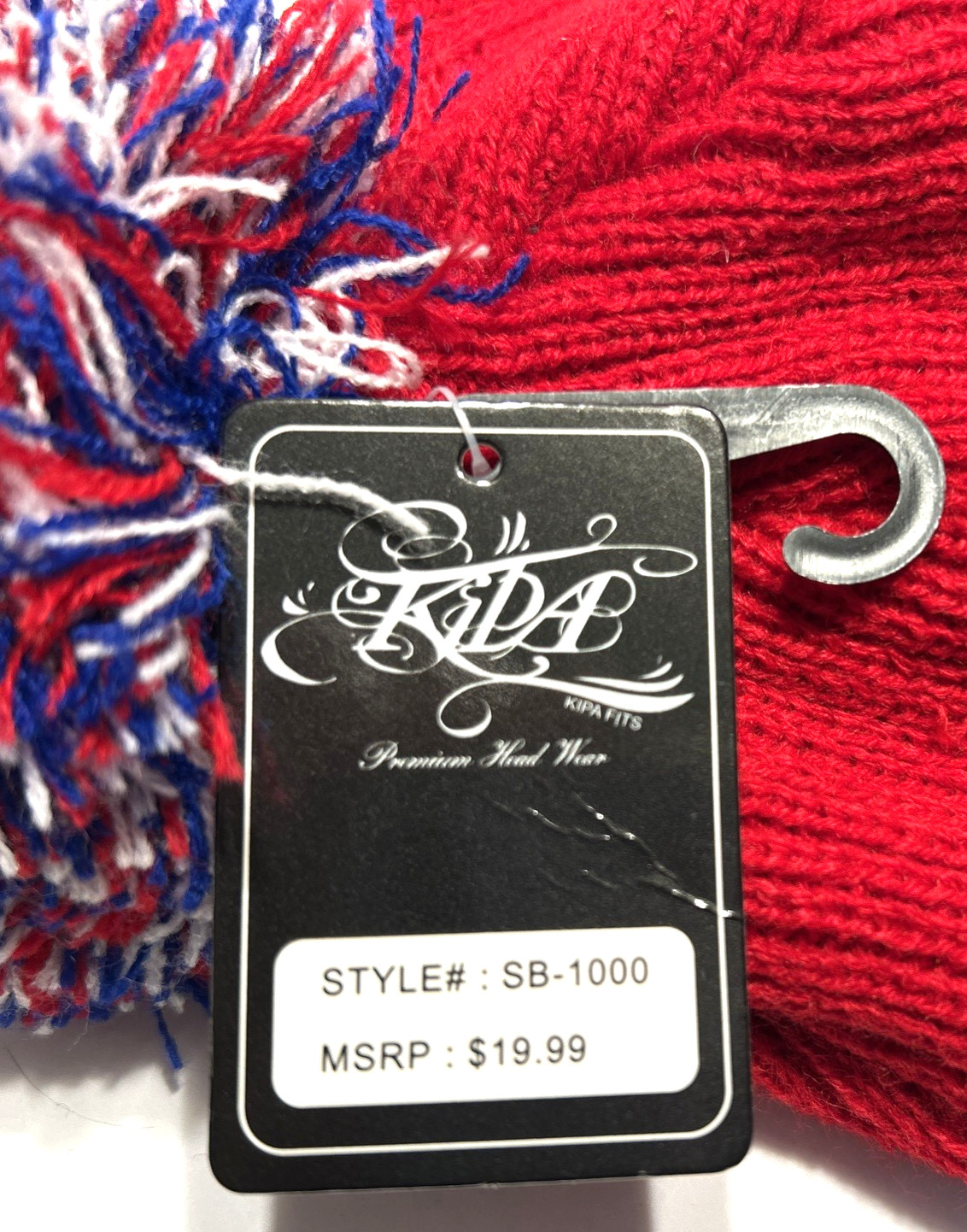 NWT KIPA FITS Red, White & Blue 76ers Foldover Beanie with Pom Pom – One Size