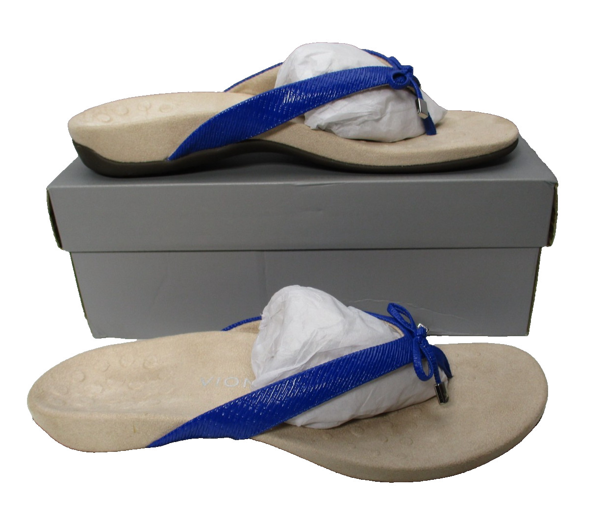 Vionic Bella II Blue Orthotic Bow Tie Thong Flip Flop Sandals Womens Size 11