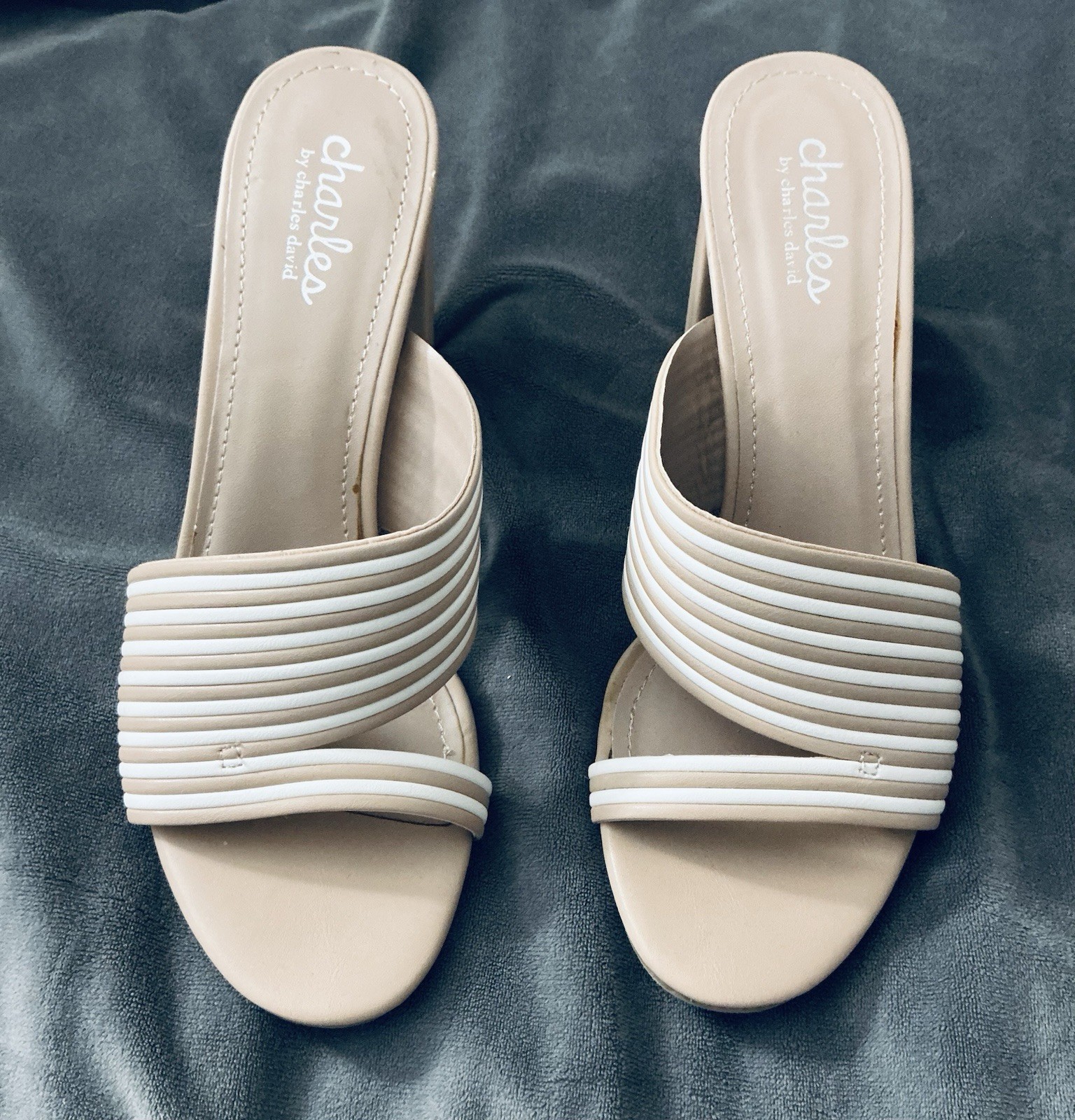 Charles by Charles David 8.5M Shoes Sandals Tan Striped Rhythmic Block Heel