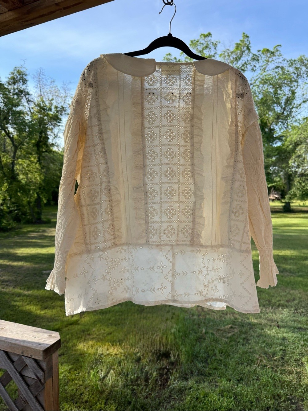 Cream Eyelet Lace Peasant Blouse with Peter Pan Collar