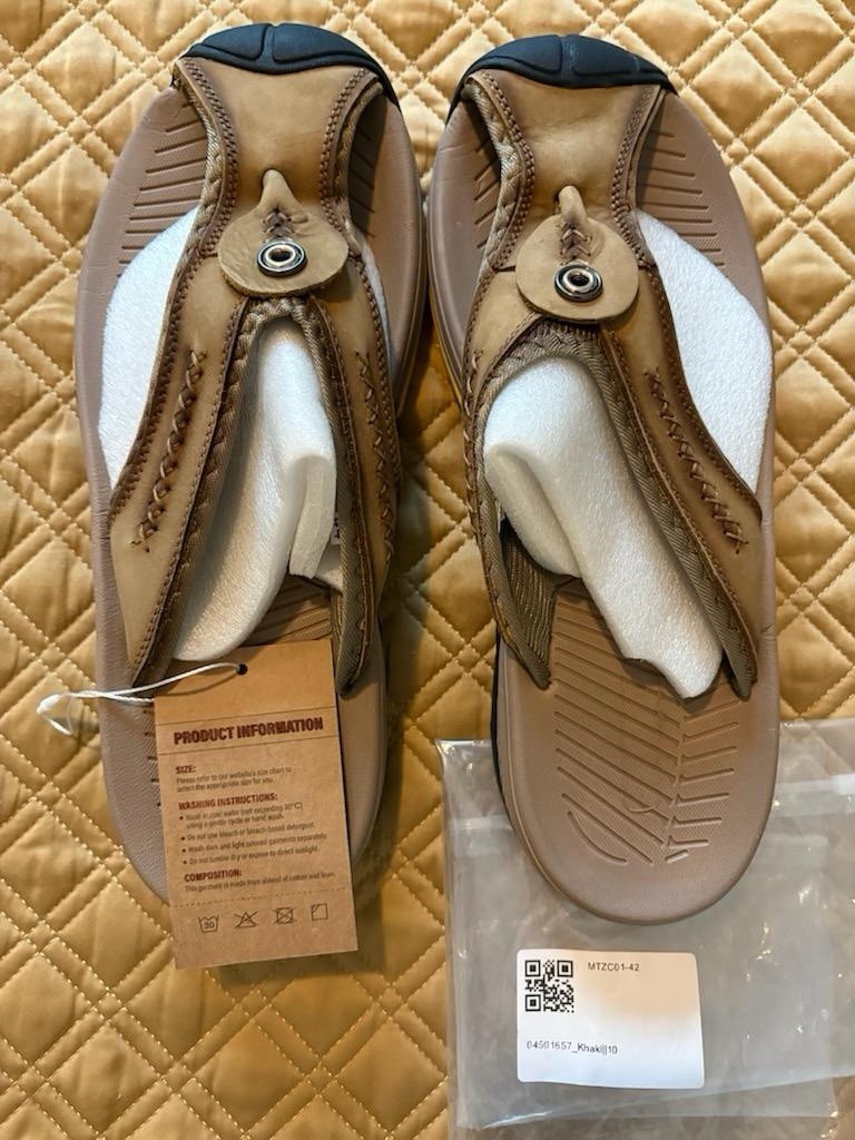 Manly Men’s Protective Toe Flip-Flop Sandals Straps Khaki/Black/Yellow 10.5