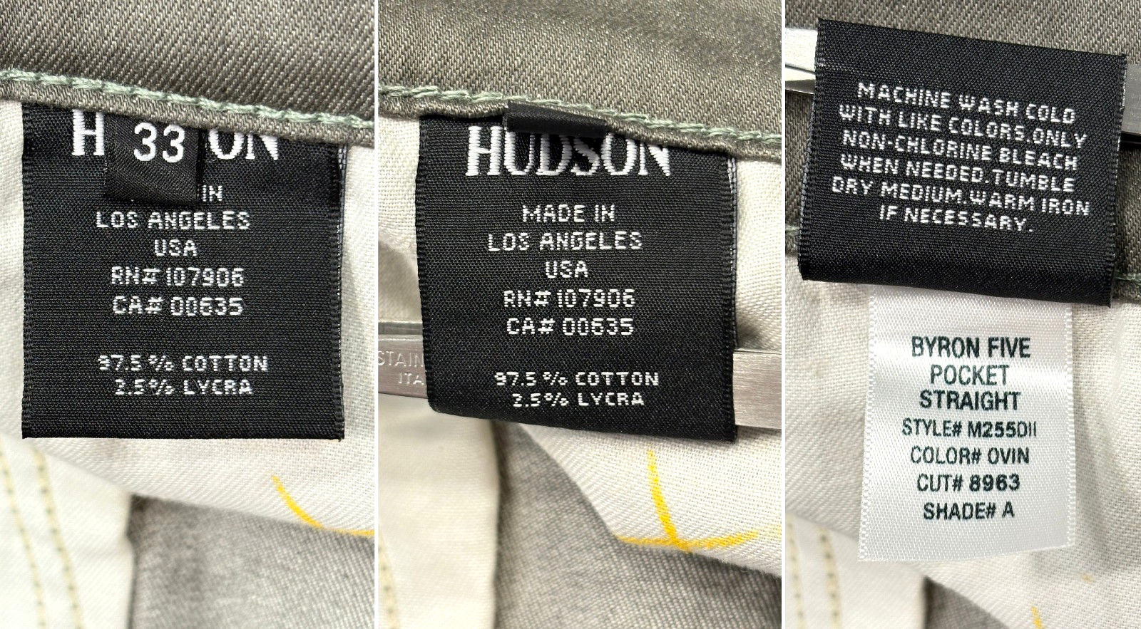 HUDSON BYRON NWT$195 STRAIGHT GREEN JEANS BUTTON FLY 97.5% COTTON USA-MADE SZ 33