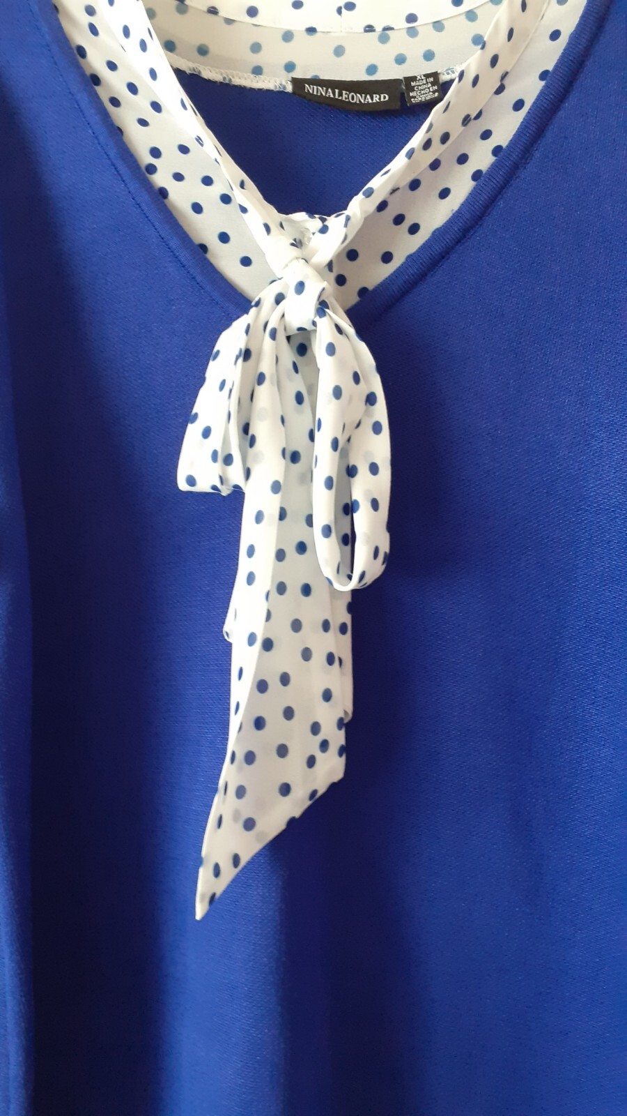 Ladies Blue Long Sleeved 2 In 1 Top With White Trim. Size 16-18. Nina Leonard.