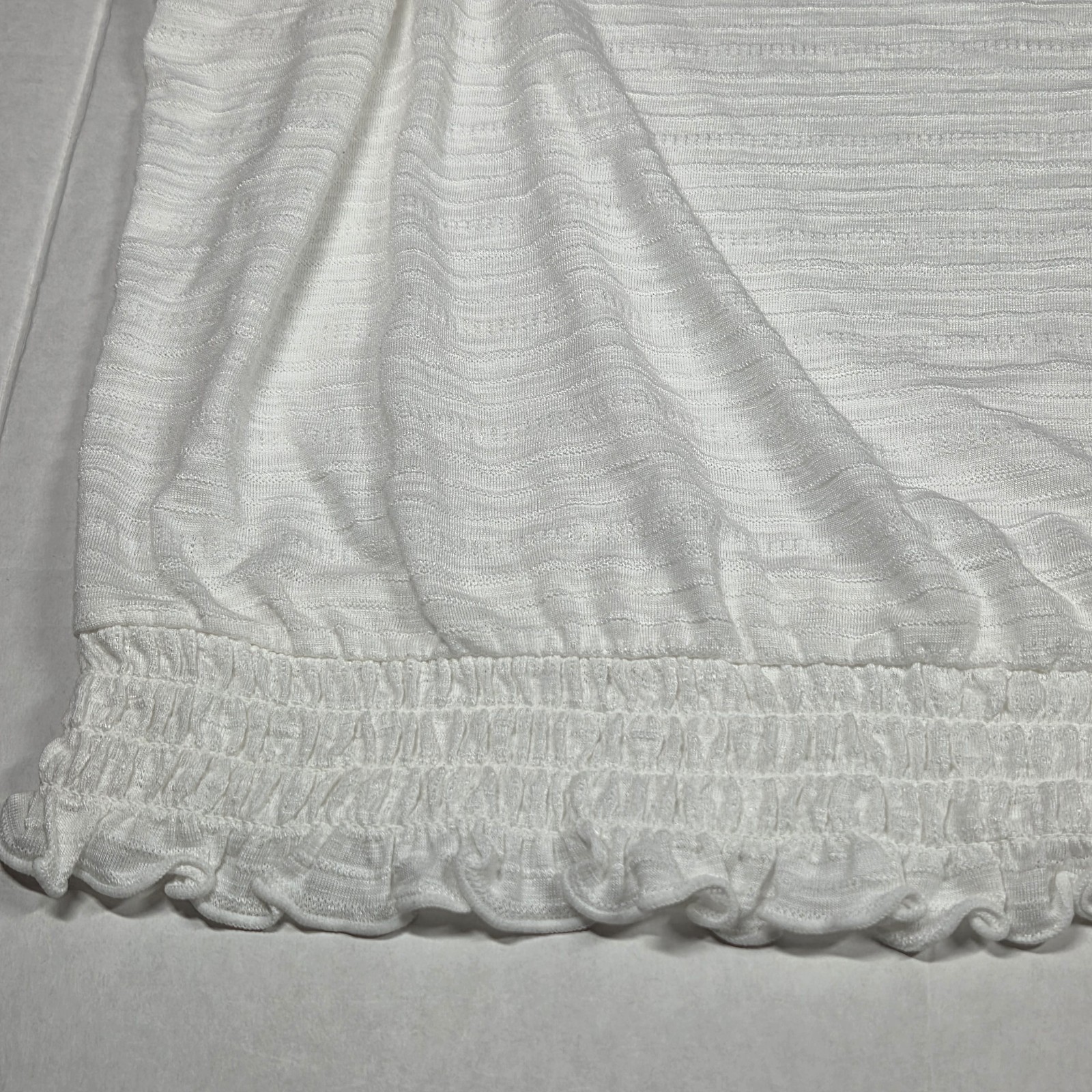 Style & Co Knit Ruffle Hem Pullover Blouse White Short Sleeve Round Neck Large