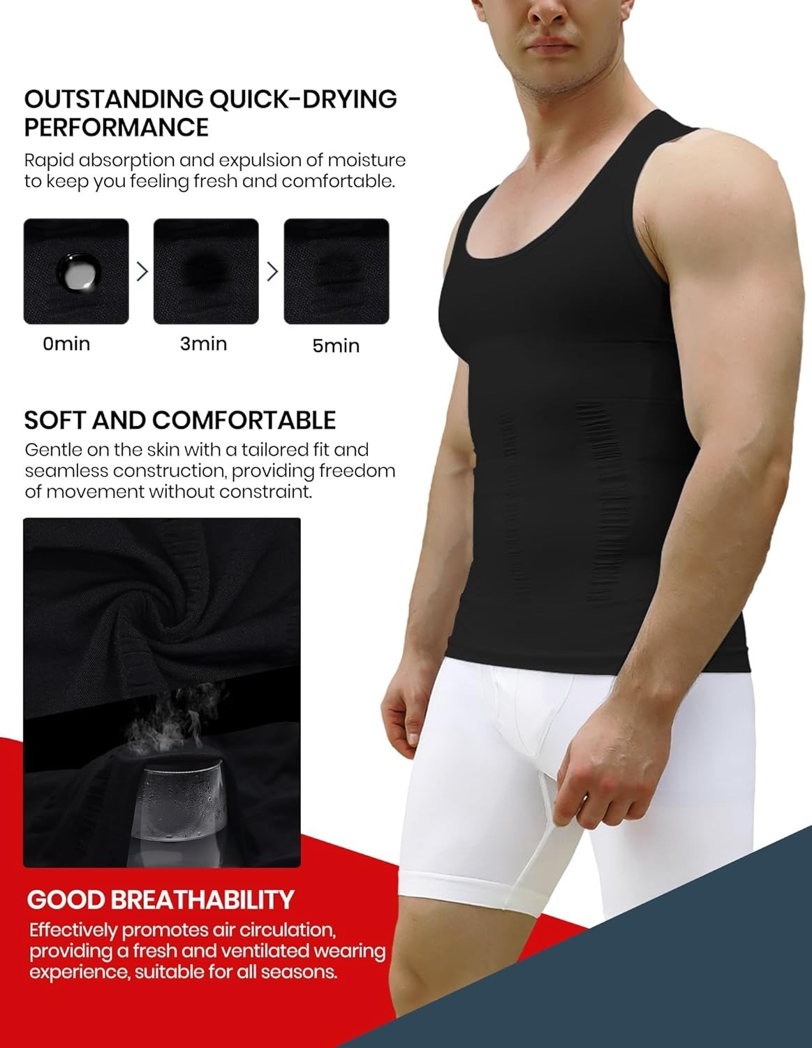 5 Pack Men Body Shaper Slimming Tummy Vest Compression Shirt Tank Top Shapewear