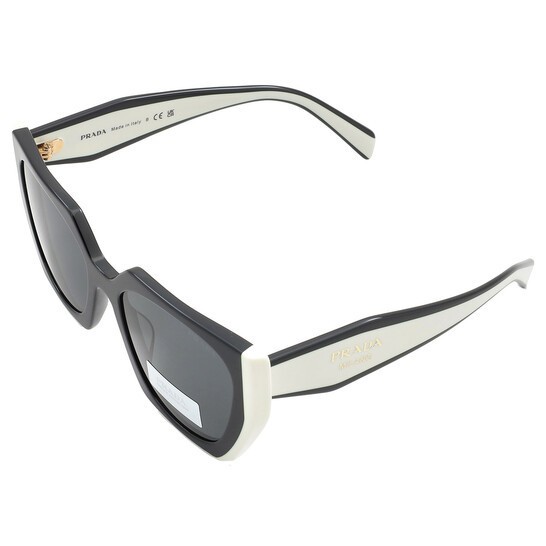 Prada PR15WS Black White Rectangle Sunglasses Gray Lens UV Protection