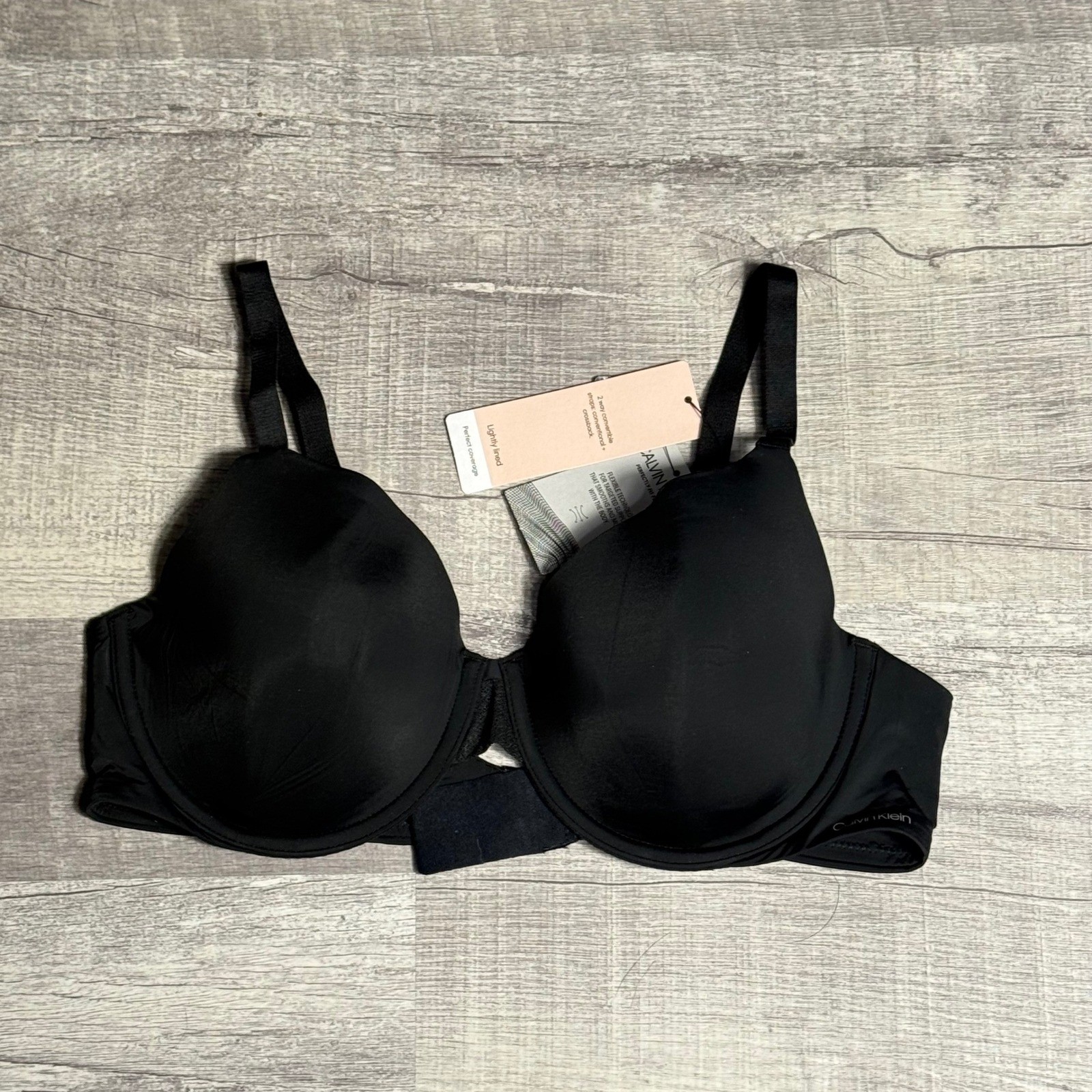Calvin Klein Perfectly Fit Flex Bra 38B Black Lightly Lined Convertible NWT