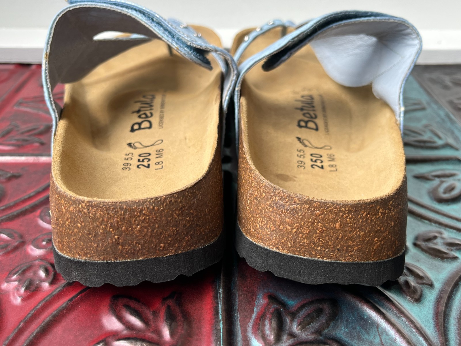 Betula Birkenstock Bombay Leaf Sandal Womens 8 EU 39 Blue Leather Birko Flor