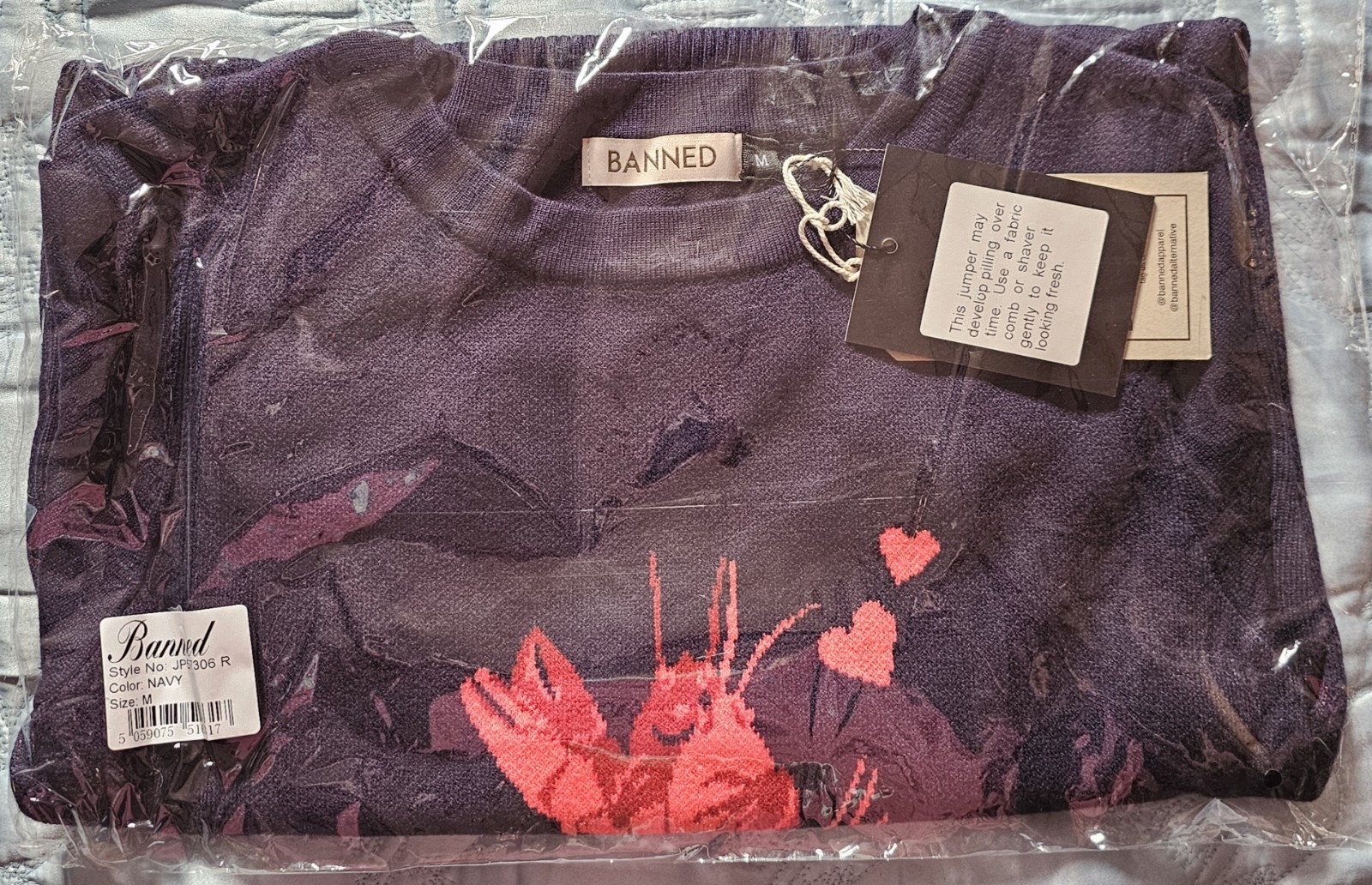 Banned Apparel Navy Joy Lobster Tango Jumper. Size M/12. Retro, 1950s. BNWT