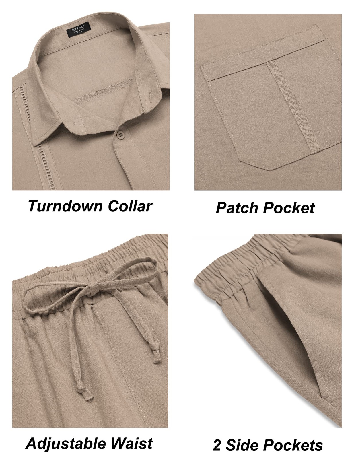 COOFANDY Mens Coordinated Outfit Linen Shirt and Pant Set 2 Piece Beach Wedding