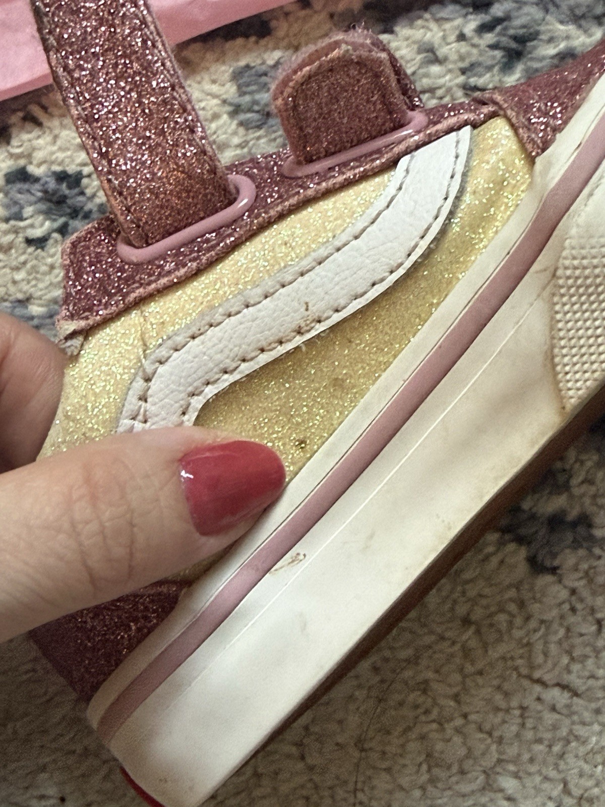 VANS Old Skool Glitter Hook & Loop Strap Low Top Sneakers TODDLER US 6