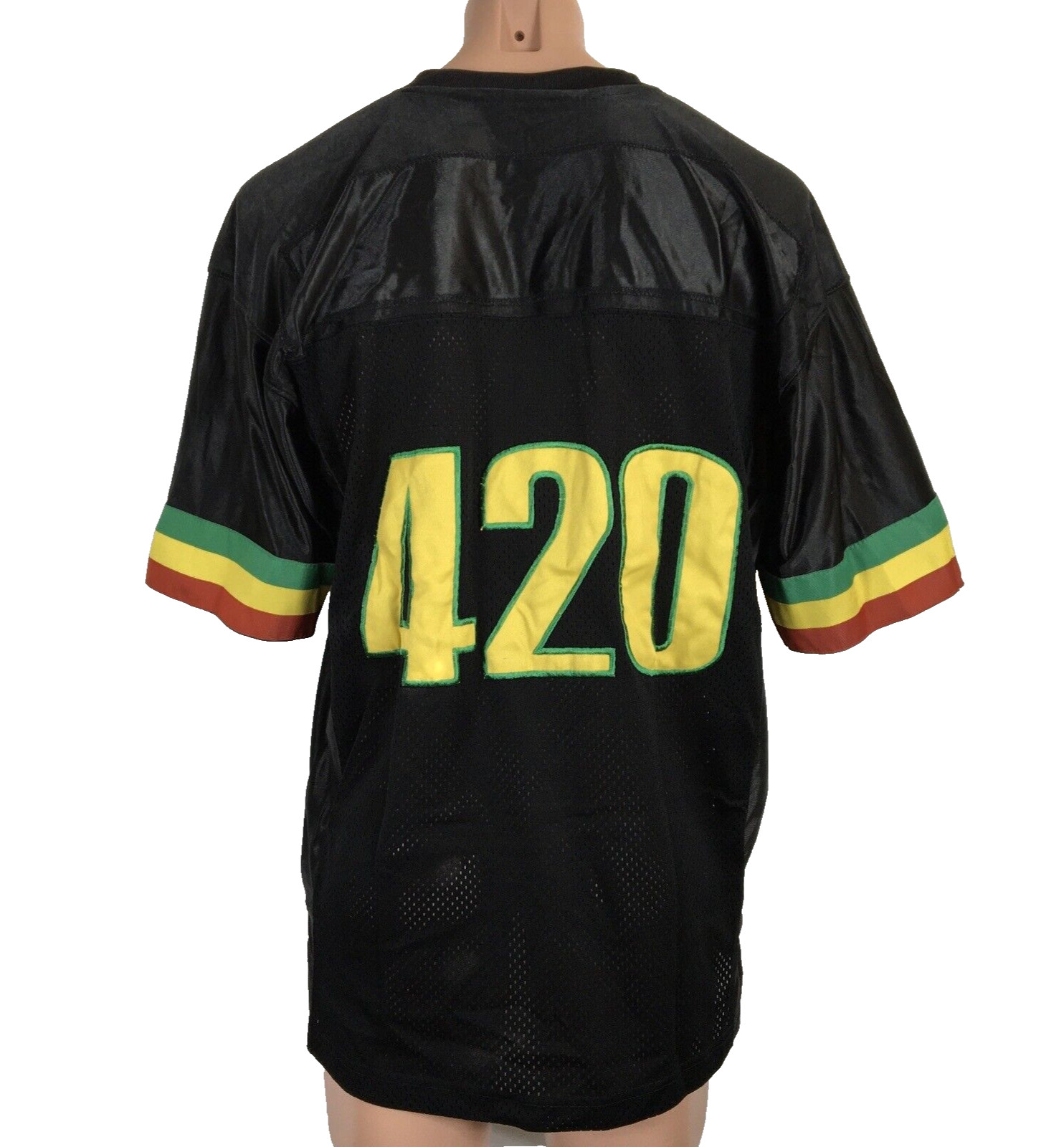 VTG 90s Atum Apparel 420 Weed Rasta Reggae Peace Love Black Mesh Jersey M/L